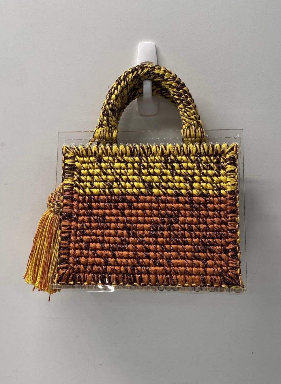 Cult Gaia Yellow Orange Woven Acrylic Lucite Box Bag